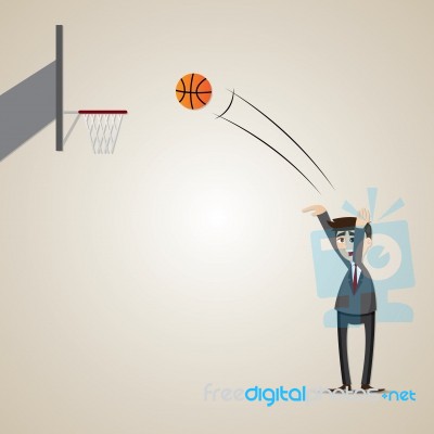 Cartoon Businessman Playing Basketball Stock Image