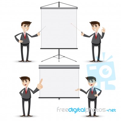 Cartoon Businessman Presentation With Board Stock Image