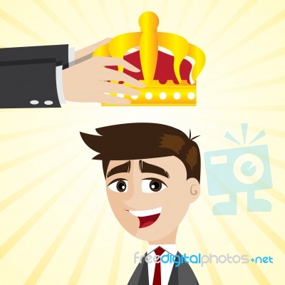 Cartoon Businessman Promoting With Crown Stock Image