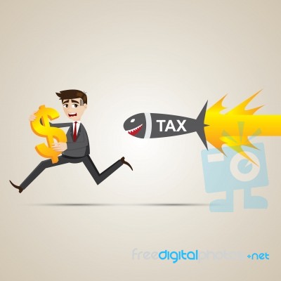 Cartoon Businessman Run Away From Tax Stock Image