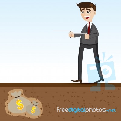 Cartoon Businessman Searching With Dowsing Rod Stock Image