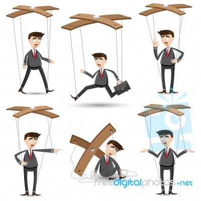 Cartoon Businessman Set In Marionette Style Stock Image