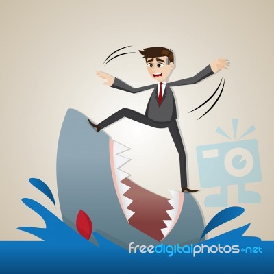 Cartoon Businessman Standing On Shark Stock Image