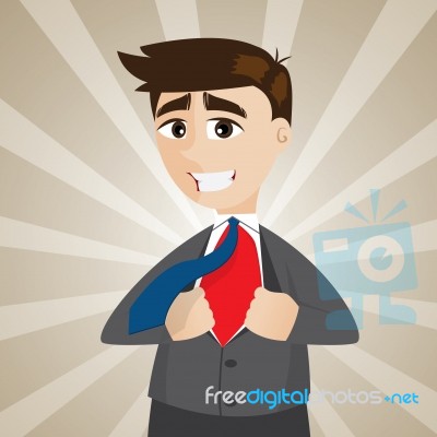 Cartoon Businessman Transfigure To Superhero Stock Image