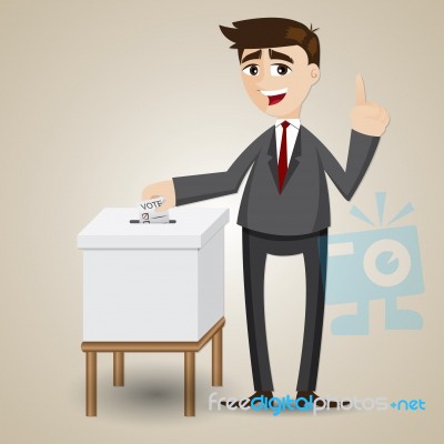 Cartoon Businessman Voting With Ballot Box Stock Image