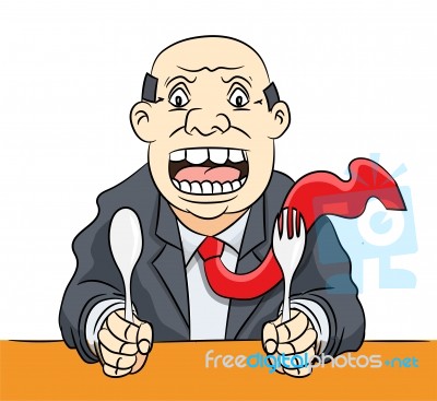 Cartoon Businessman Waiting Food- Clipart Illustration Stock Image