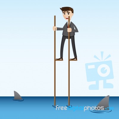 Cartoon Businessman Walking In Sea Stock Image