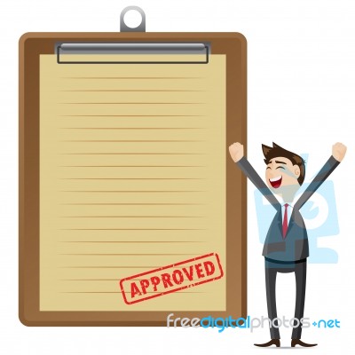 Cartoon Businessman With Approved Document Stock Image