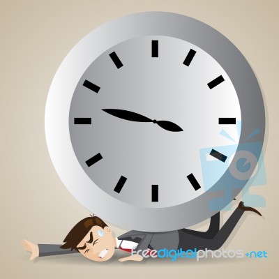 Cartoon Businessman With Big Clock Over His Back Stock Image