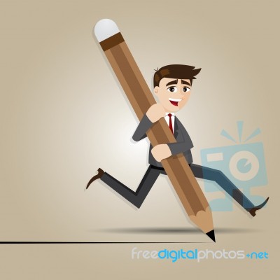 Cartoon Businessman With Big Pencil Stock Image