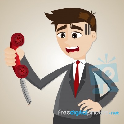 Cartoon Businessman With Broken Telephone Stock Image