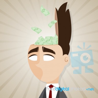 Cartoon Businessman With Cash From His Head Stock Image