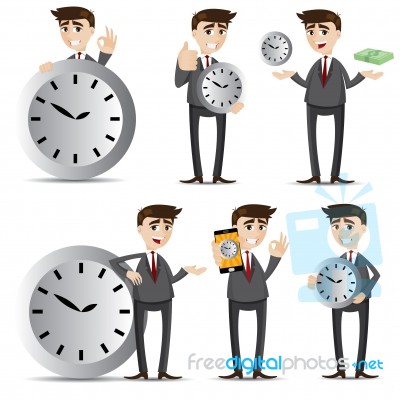 Cartoon Businessman With Clock Set Stock Image