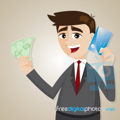 Cartoon Businessman With Credit Card And Money Cash Stock Image