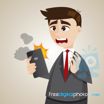 Cartoon Businessman With Error Smartphone Stock Image