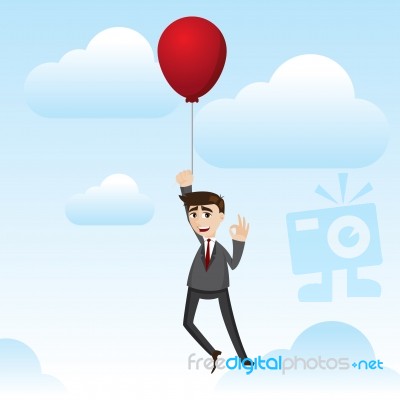 Cartoon Businessman With Floating Balloon Stock Image