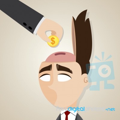 Cartoon Businessman With Gold Coin To His Head Stock Image