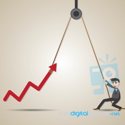 Cartoon Businessman With Hoist Up Arrow Stock Image