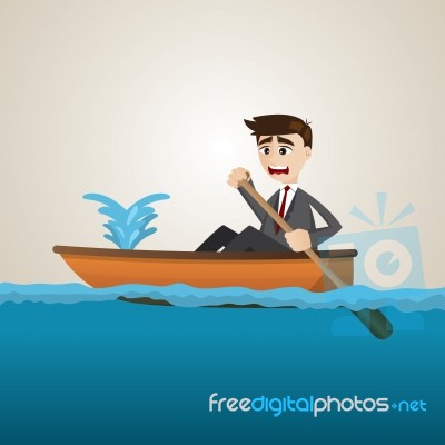 Cartoon Businessman With Leaking Boat Stock Image