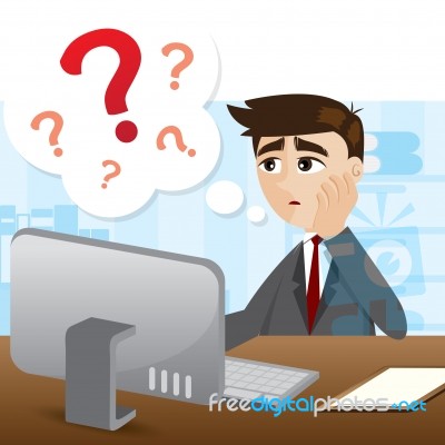 Cartoon Businessman With Question Mark Stock Image