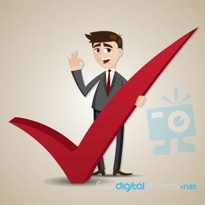 Cartoon Businessman With Right Mark Stock Image