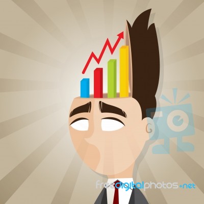 Cartoon Businessman With Rising Chart From His Head Stock Image