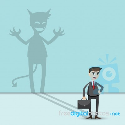 Cartoon Businessman With Shadow Of Evil Stock Image