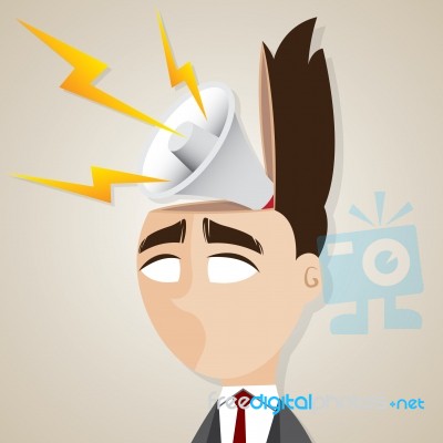 Cartoon Businessman With Shouting Megaphone In His Head Stock Image