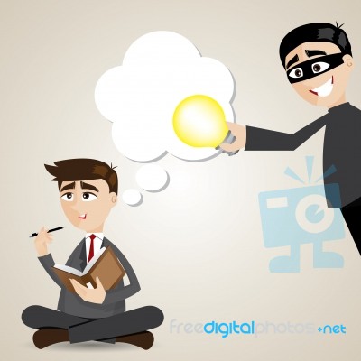 Cartoon Businessman With Stolen Idea Stock Image