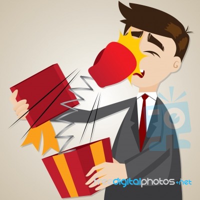 Cartoon Businessman With Surprise Gift Box Stock Image