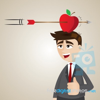 Cartoon Businessman With Targeted Apple On His Head Stock Image