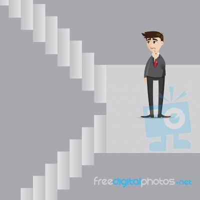 Cartoon Businessman With Up And Down Stair Stock Image