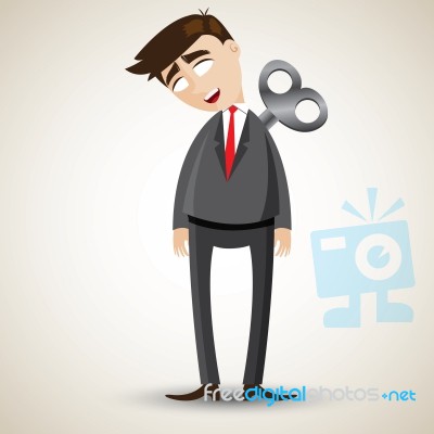 Cartoon Businessman With Wind Up On His Back Stock Image