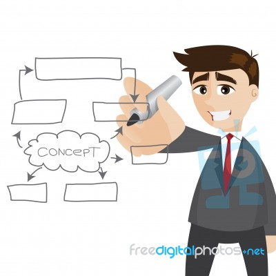 Cartoon Businessman Writing Business Plan Stock Image