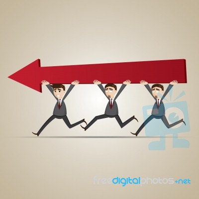 Cartoon Businessmen Carry Red Arrow Stock Image