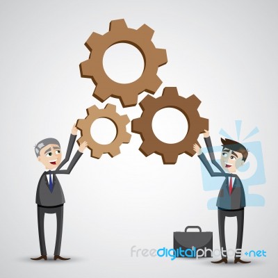 Cartoon Businessmen Working Together Stock Image