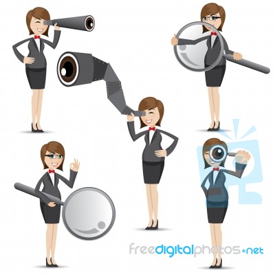 Cartoon Businesswoman In Finding Gesture Stock Image