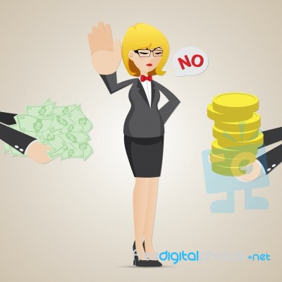 Cartoon Businesswoman Refuse Money From Another Person Stock Image