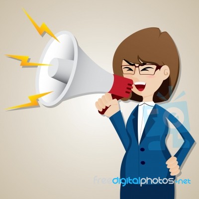 Cartoon Businesswoman Shout Out With Megaphone Stock Image