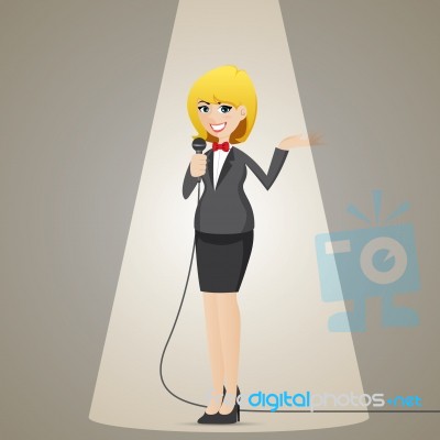 Cartoon Businesswoman Talking With Microphone Stock Image