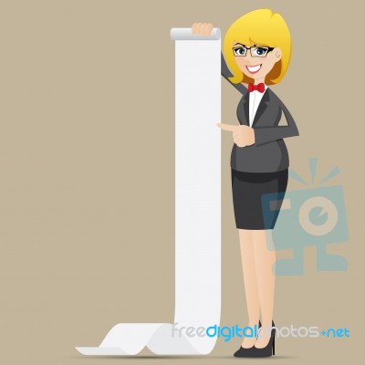 Cartoon Businesswoman With Roll Of Paper Stock Image