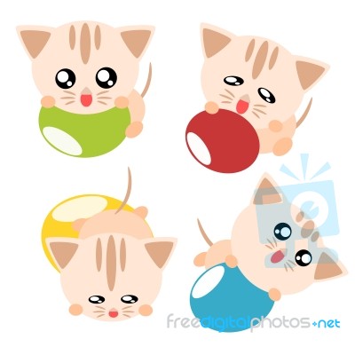 Cartoon Cat Play Ball Illustration Stock Image