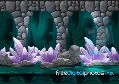 Cartoon  Cave Landscape With Separated Layers For Game And Animation Stock Image