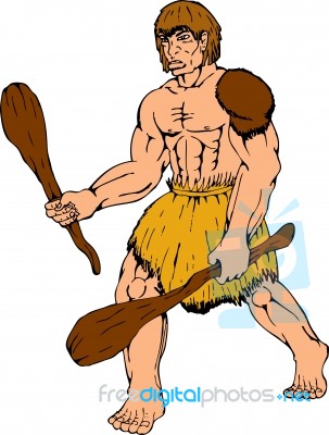 Cartoon Caveman Holding Club Stock Image