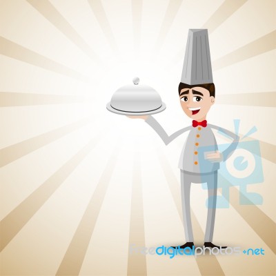 Cartoon Chef With Food Tray Stock Image