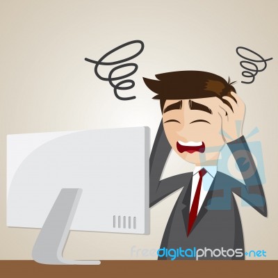 Cartoon Confusion Businessman With Computer Stock Image