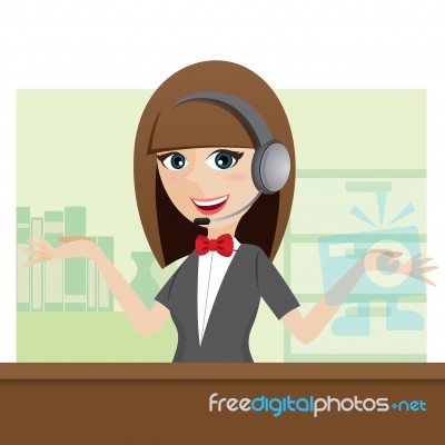 Cartoon Cute Call Center Using Headphone Stock Image