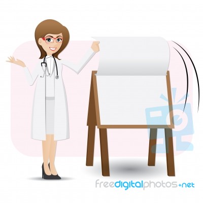 Cartoon Cute Doctor Flip Paper On Presentation Board Stock Image