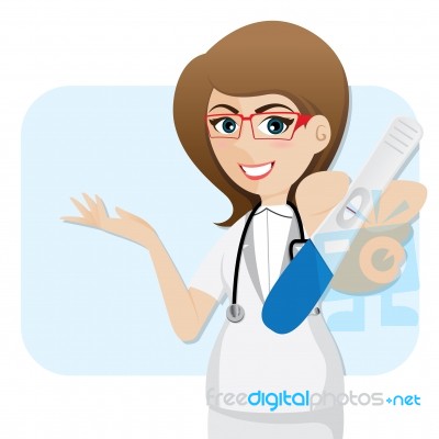 Cartoon Cute Doctor With Pregnancy Tester Stock Image