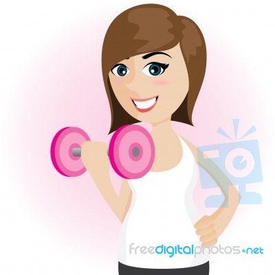 Cartoon Cute Girl With Dumbbell Stock Image